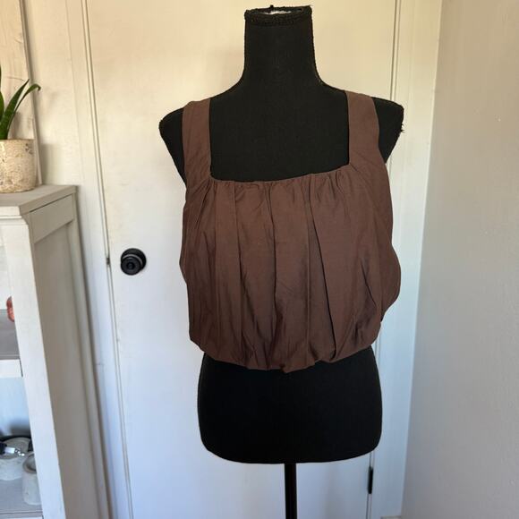 NWOT NEW A New Day Brown Poplin Fabric Squareneck Bubble Tank Top Crop - xs - Picture 5 of 7